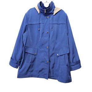 Fleet Street Short Trench Coat Hooded Soft Shell Blue Raincoat